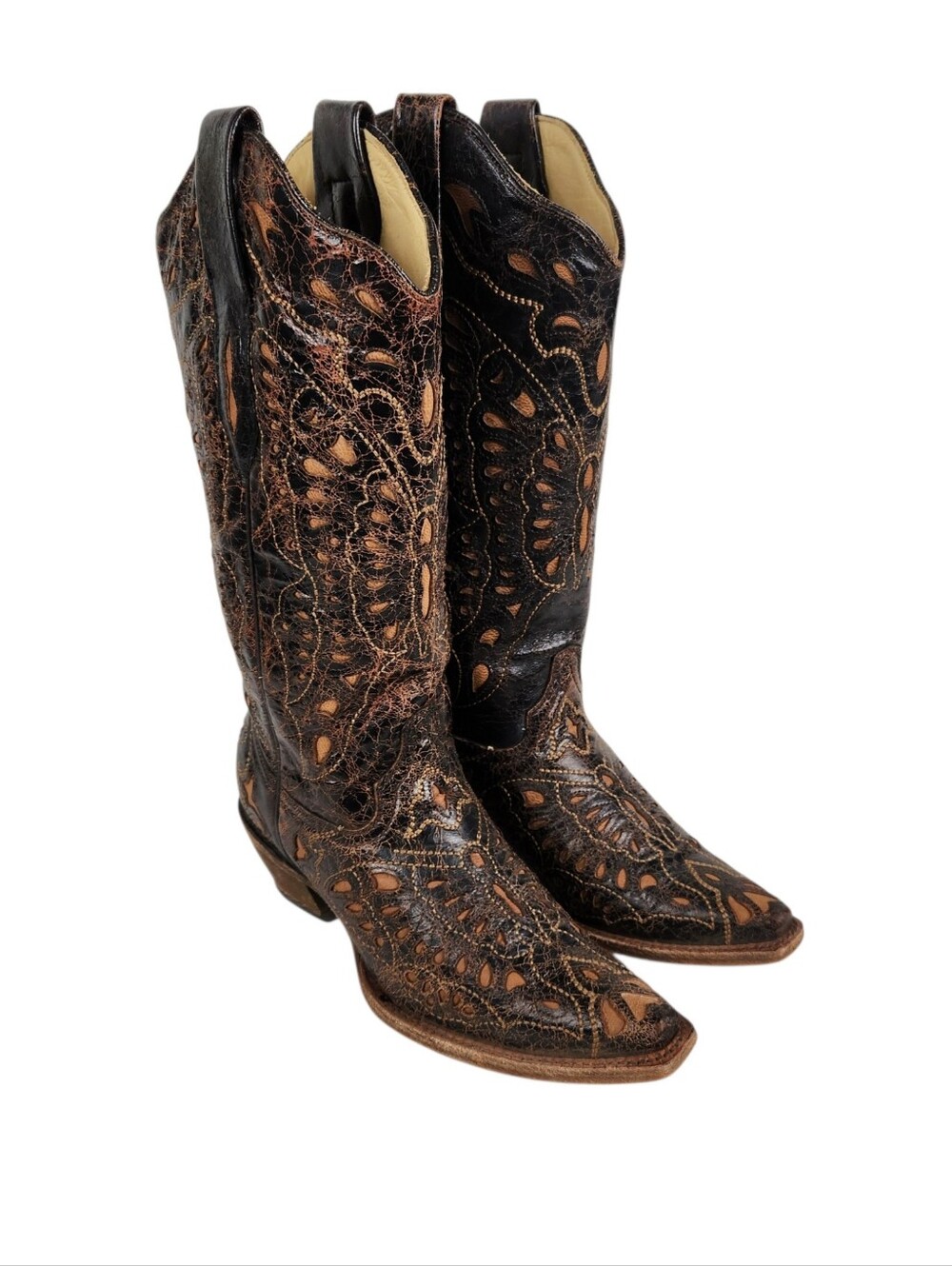 Corral A1926 Butterfly Inlay Black Distressed Leather Western Boot Womens Size 6